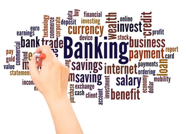 Banking Word Cloud Hand Skriva Koncept Vit Bakgrund — Stockfoto