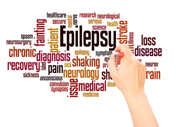 Epilepsi Word Cloud Hand Skrivande Konceptet Vit Bakgrund — Stockfoto
