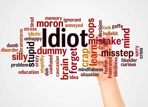 Idiot Word Cloud Hand Marker Concept White Background — Stock Photo, Image