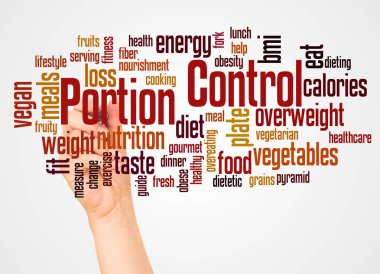 Portion Control word cloud and hand with marker concept on white background. clipart