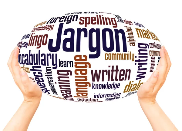 Jargon Word Cloud Hand Sphere Concept White Background — Stock Photo, Image