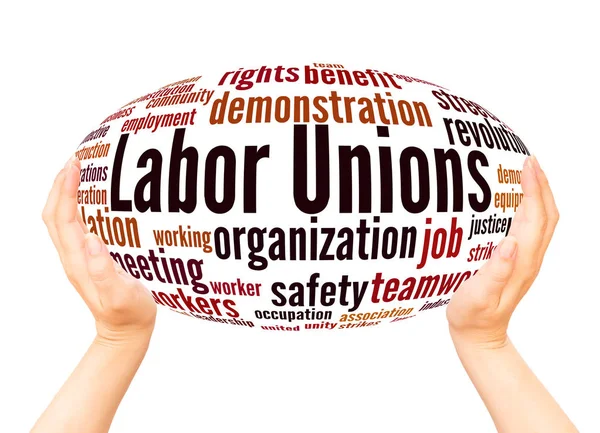 Gewerkschaften Wort Wolke Hand Kugel Konzept Auf Weißem Hintergrund — Stockfoto