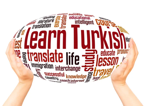 Leren Turkse Woord Wolk Hand Bol Concept Witte Achtergrond — Stockfoto