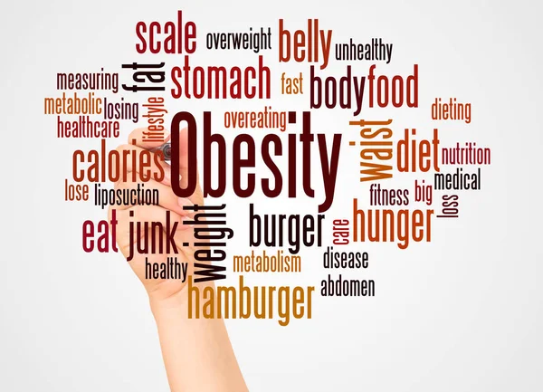 Obesity Word Cloud Hand Marker Concept White Background — Stock Photo, Image