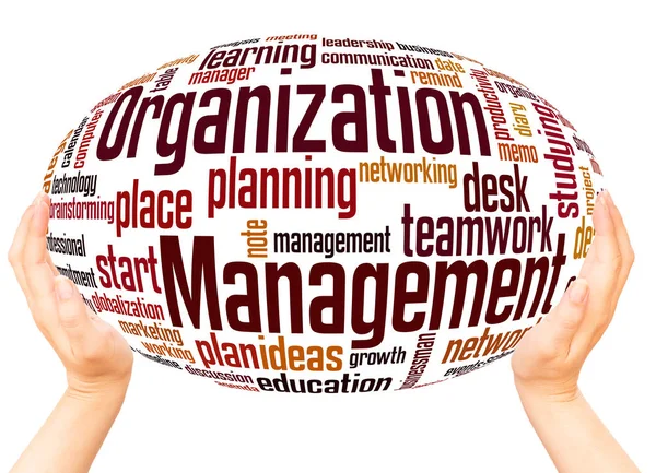 Organization Management Word Cloud Hand Sphere Concept White Background — Stock Photo, Image