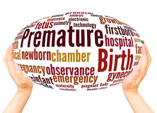 Premature Birth Word Cloud Hand Sphere Concept White Background — Stock Photo, Image
