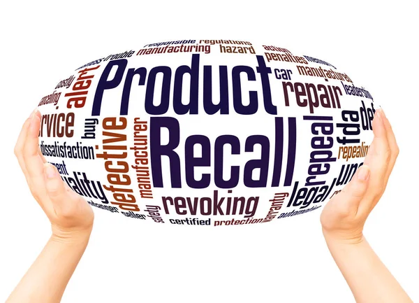 Product Recall Word Cloud Hand Sphere Concept White Background — Stock Photo, Image