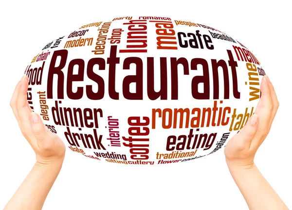 Restaurang Word Cloud Hand Sfär Konceptet Vit Bakgrund — Stockfoto