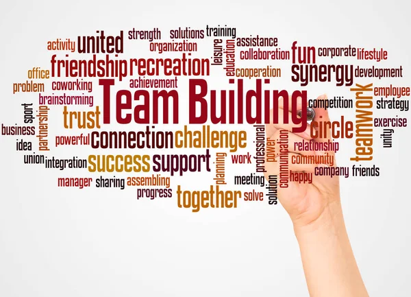 Team Building Word Cloud Hand Marker Concept White Background — Stock Photo, Image
