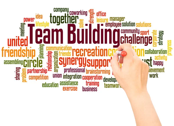 Team Building Word Cloud Hand Writing Concept White Background — Stock Photo, Image