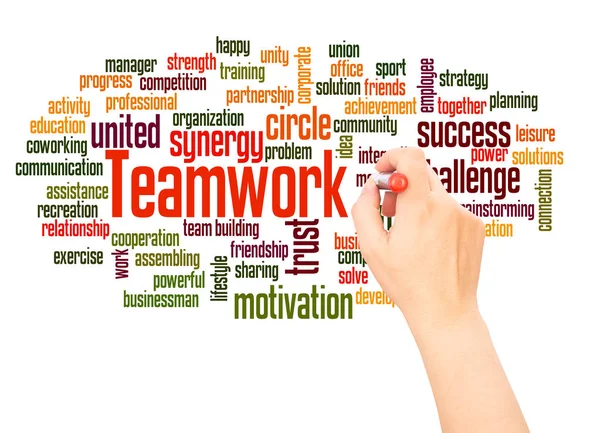 Teamwork Word Cloud Hand Writing Concept White Background — Stock Photo, Image
