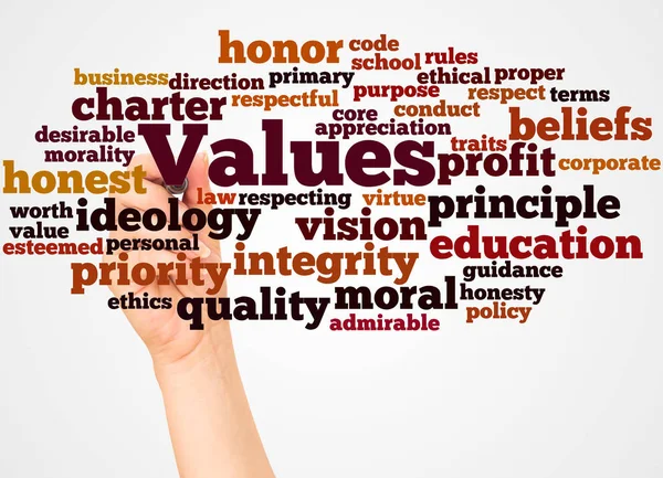 Values Word Cloud Hand Marker Concept White Background — Stock Photo, Image