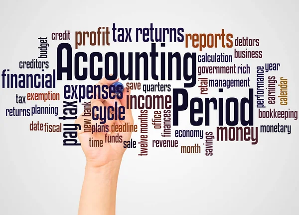 Accounting period word cloud and hand with marker concept — Stock Photo, Image