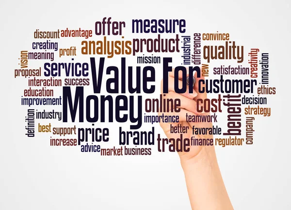 Value for money word cloud and hand with marker concept — Stock Photo, Image