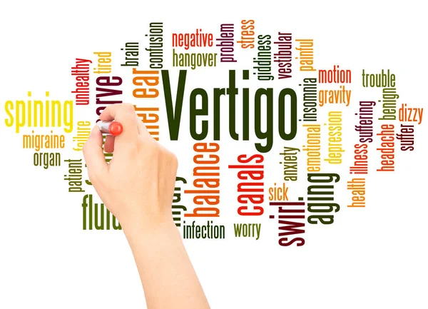 Vertigo word cloud hand skrivande konceptet — Stockfoto