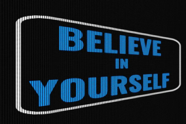 Believe In Yourself blue text on dark screen — Stock Photo, Image
