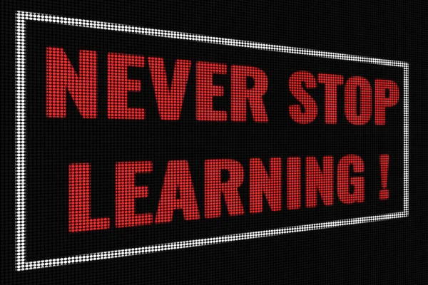 Soha ne stop learning piros szó sötét képernyőn — Stock Fotó