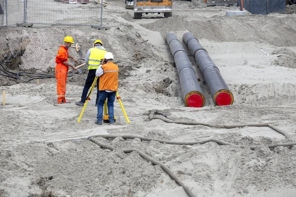 Gasoduto de aquecimento urbano subterrâneo em construção 2 — Fotografia de Stock