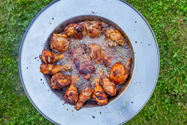 Chuletas Cuello Patas Pollo Con Crujiente Piel Marrón Dorada Freír — Foto de Stock