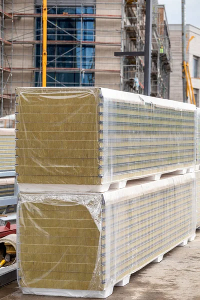 Pile Thermal Insulation Sandwich Panels Construction Site Fiber Material Warming — Stock Photo, Image