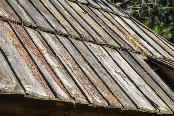 Vecchio Tetto Tradizionale Legno Nel Villaggio Sirogojno Serbia Focus Selettivo — Foto Stock