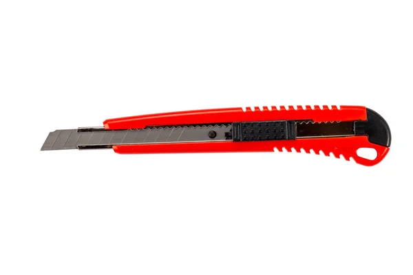 Cuchillo Clerical Rojo Cuchillo Papelería Vista Superior Aislado Sobre Fondo —  Fotos de Stock