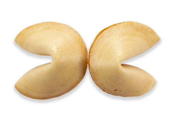 Dois Biscoitos Sorte Vista Superior Previsão Isolado Backgroun Branco — Fotografia de Stock