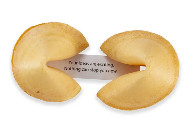 Two Fortune Cookie Slip Ideas Prediction Top View Isolated White — Stock Photo, Image