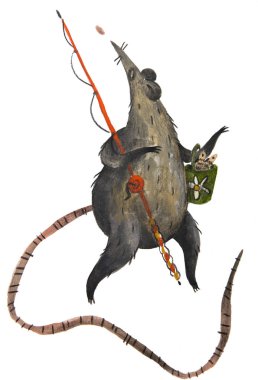  Balıkçı çubuğu ile mutlu bir sıçan