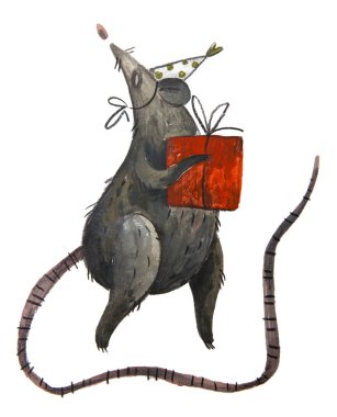 Kırmızı hediye ile mutlu sıçan