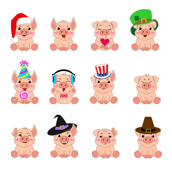 Emotions cartoons pigs Stock Vector