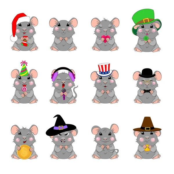 Set of emotional cartoon mice — Stock Vector