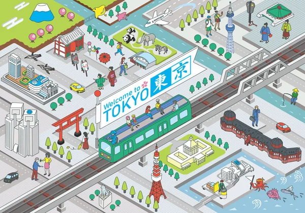 Illustration vectorielle isométrique de TOKYO CITY JAPON. — Image vectorielle