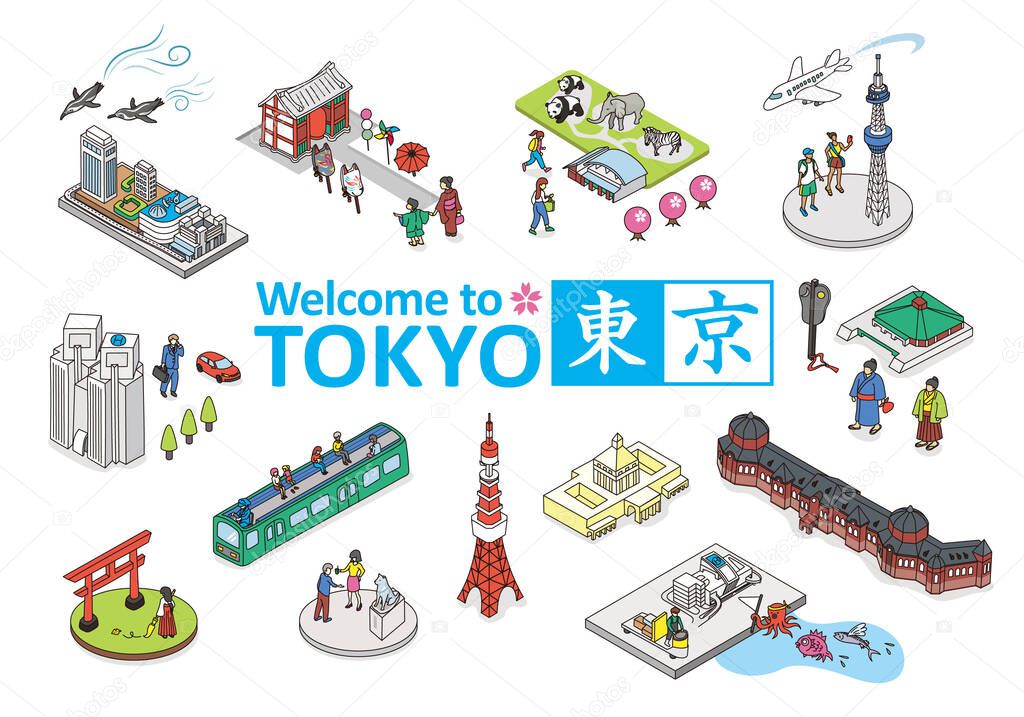 Welcome to TOKYO JAPAN.Isometric vector Illustration of TOKYO CITY JAPAN.