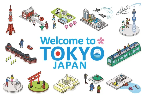 TOKYO JAPAN.Isometric vector Illustration of TOKYO CITY JAPAN 에 오 신걸 환영 합니다.. — 스톡 벡터