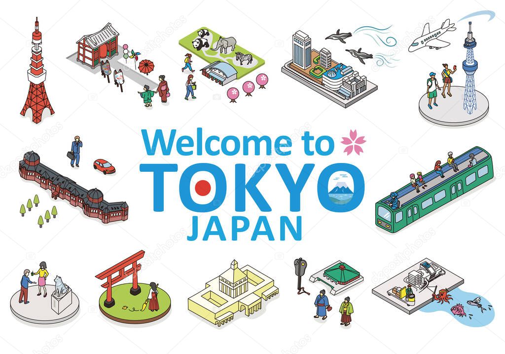 Welcome to TOKYO JAPAN.Isometric vector Illustration of TOKYO CITY JAPAN.