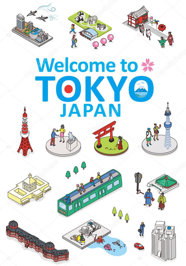 Welcome to TOKYO JAPAN.Isometric vector Illustration of TOKYO CITY JAPAN.