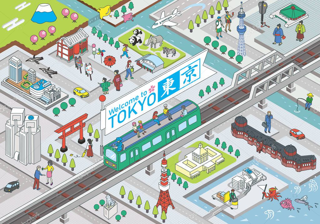 Isometric vector Illustration of TOKYO CITY JAPAN.