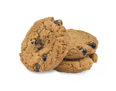 Beyaz arka planda izole edilmiş Çikolatalı kurabiyelerin yakın çekimi. Kırpma yolu.