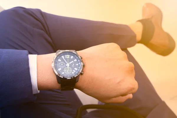 Soft Focus Businessmen Waching Luxury Watches Worn Hand Checking Time — Stock Photo, Image