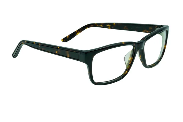Close Óculos Masculinos Marrom Preto Moldura Casca Tartaruga Plástico Isolado — Fotografia de Stock
