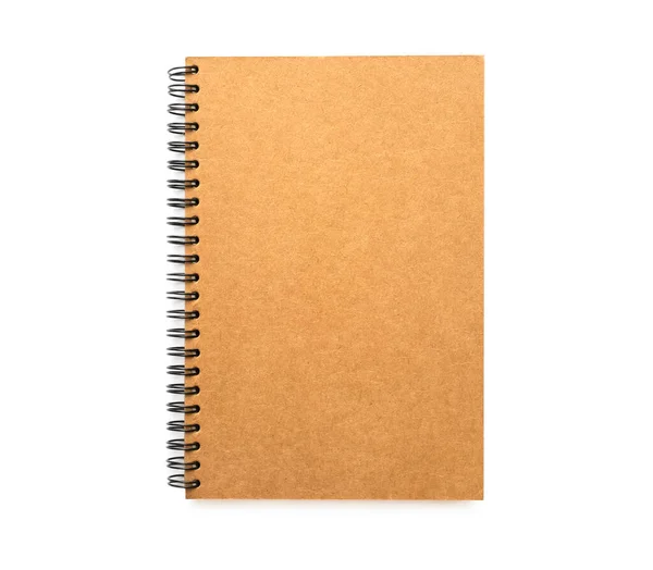 Visão Superior Acima Brown Fechado Espiral Branco Papel Capa Notebook — Fotografia de Stock