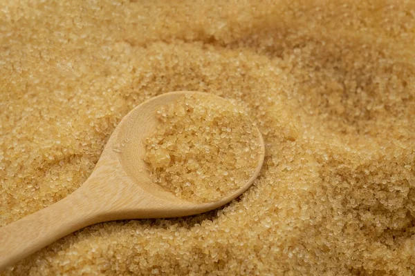 Wooden Spoon Pile Brown Cane Sugar Texture Background Raw Natural Stock Picture