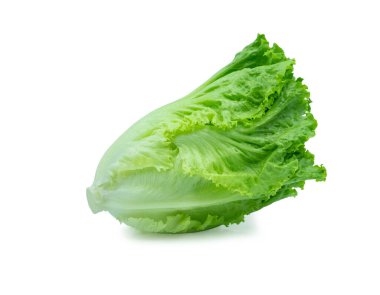 Taze yeşil marul yaprakları, beyaz arka planda izole edilmiş salata yaprakları. kırpma yolu ile.