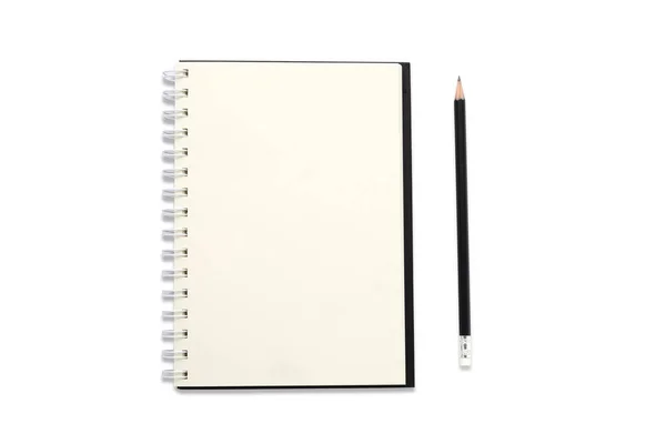 Bovenaanzicht Hierboven Van Open Blanco Spiraal Notebook Rood Potlood Geïsoleerd — Stockfoto