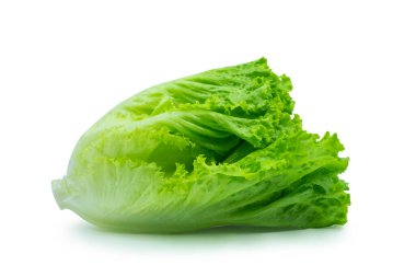 Taze yeşil marul yaprakları, beyaz arka planda izole edilmiş salata yaprakları. kırpma yolu ile.