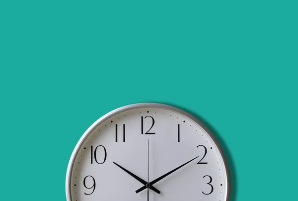 Close Analog Vintage White Clock Isolated Mint Green Wall Background — Stock Photo, Image