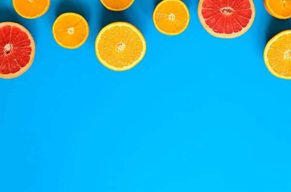 Citrus fruits top view border background.Top view with copy space. Frame