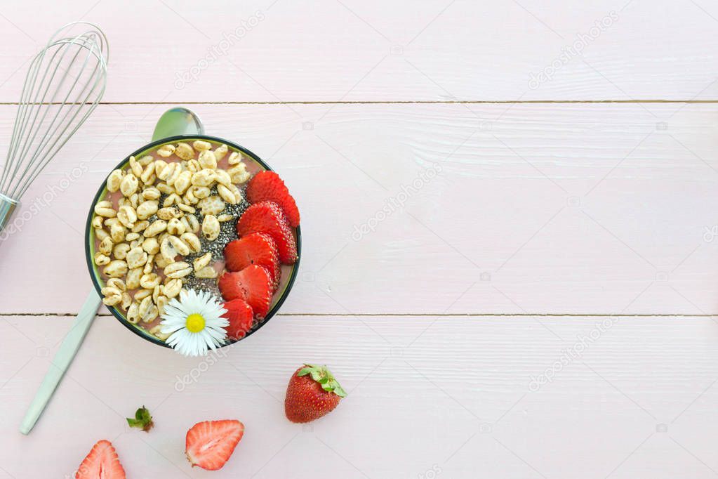 Strawberries on pink background. Healthy food. Clean Eating. Copy space composition