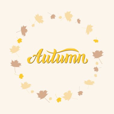 Autumn 'un el çizimi metni. Sonbahar havası. Akçaağaç yaprakları